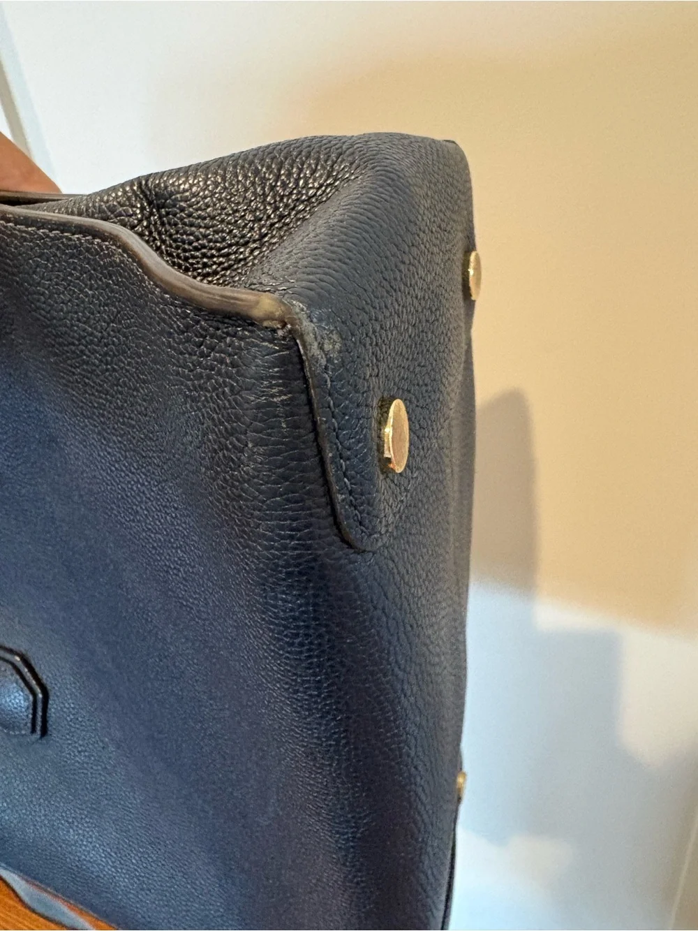 Michael Kors Navy Pebbled Leather Tote with Gold Padlock